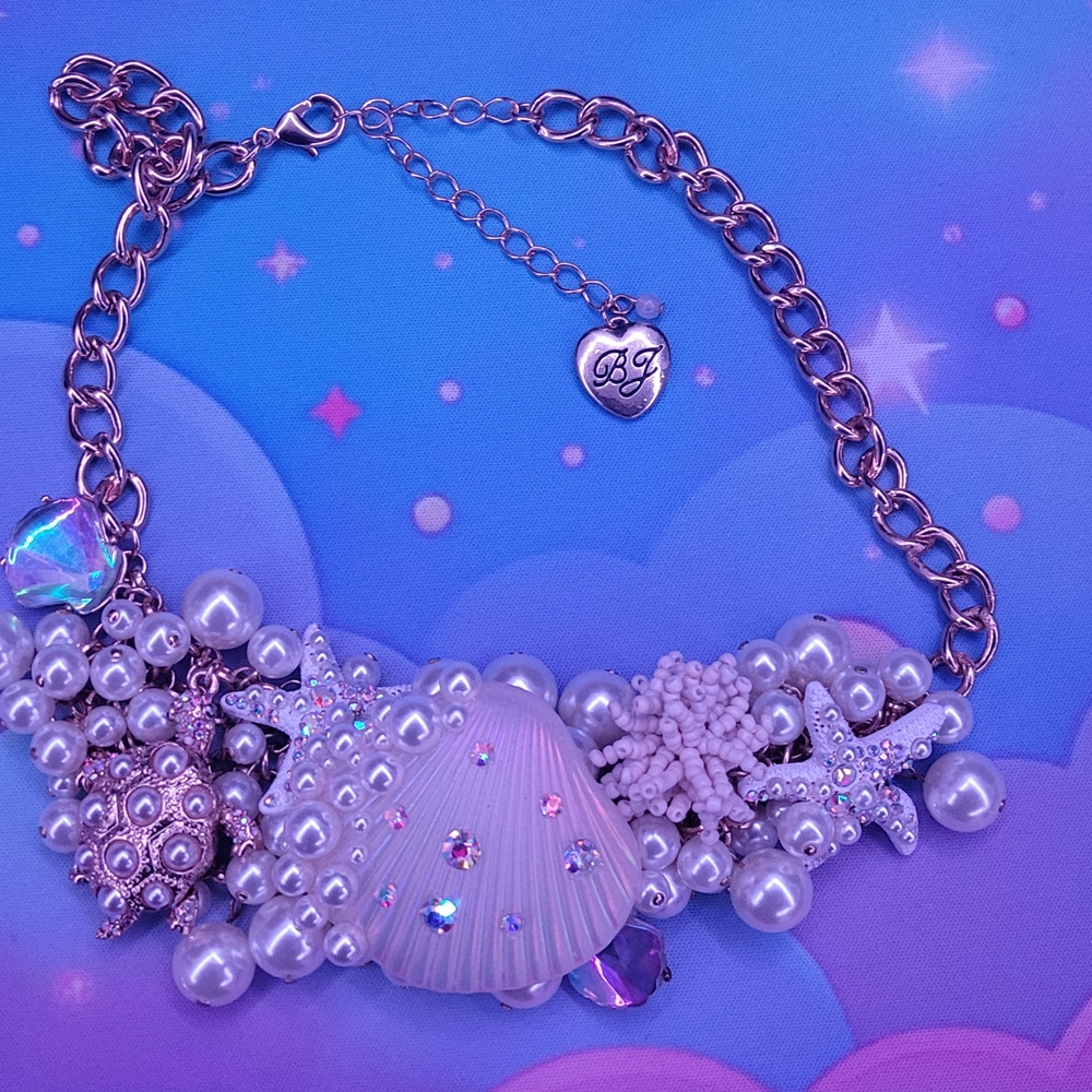 Betsey Johnson Pearl and White Seashell Necklace